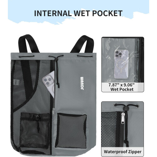Swim Bag Mesh Drawstring Backpack with Wet Pocket 2