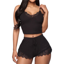 Set pijamale pentru femei, top scurt și pantaloni scurți negri, 2 buc.