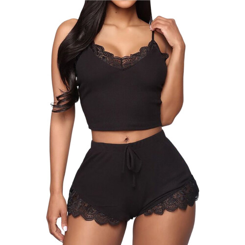 Γυναικείο Σετ Πυτζάμας Μαύρο Crop Top και Σορτς 2 τεμάχια