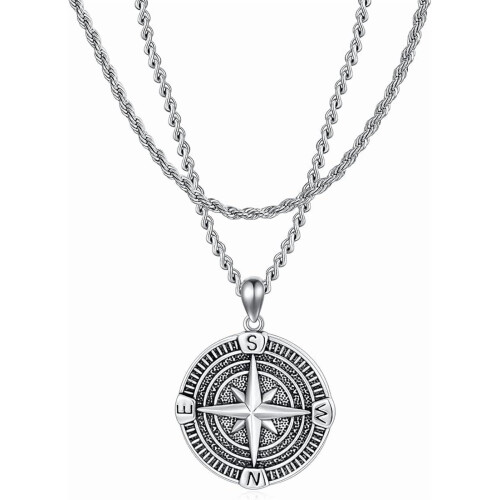 Compass Necklace Sterling Silver for Men