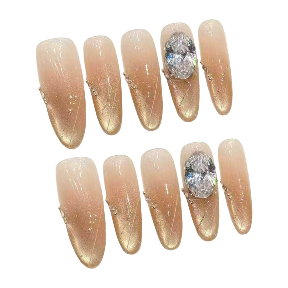 Hue-Grain (3410, Xs) 10Pcs Rhinestone Cat Eye Press-On Nails For Party