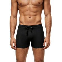 Mens Swimming Contrast Color Side Stripe Drawstring Slim Fit Square Leg Swim Trunks Black M