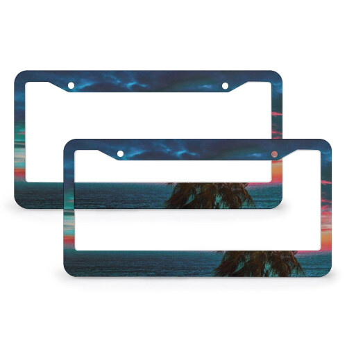 Tropical Palm Tree Beach License Plate Frames Aluminum 2 pcs