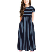 Girls Casual Striped Dress Short Sleeve Navy 90