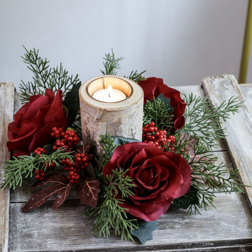 Christmas red artificial candle wreath reusable tabletop