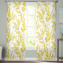 Sheer Curtains Floral Watercolor Yellow 52x108 Inch 2 Panels