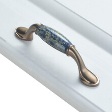 Gold Brass Cabinet Knobs Round Blue Ceramic Pulls 4 Pack