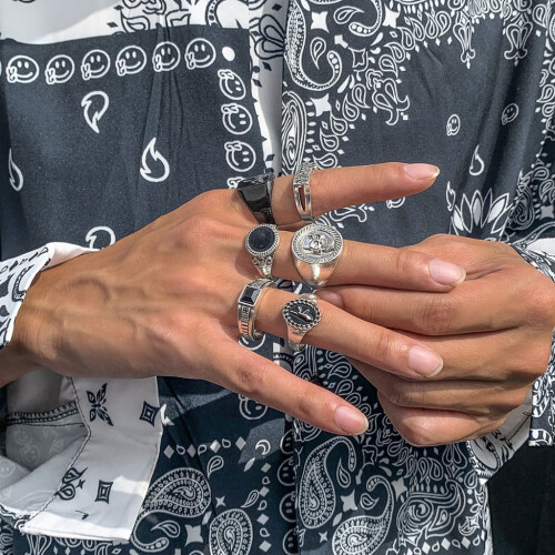 Punk Chain Rings Set for Men Silver Gold Vintage Geometric 1