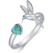 Turquoise Hummingbird Ring 925 Sterling Silver Adjustable