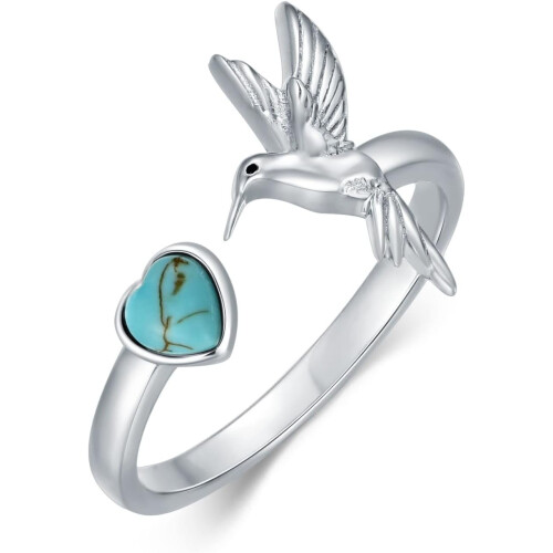 Turquoise Hummingbird Ring 925 Sterling Silver Adjustable
