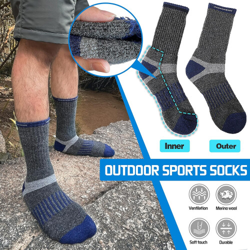 Merino Wool Hiking Socks Warm Thermal Cushioned Moisture 1