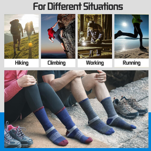 Merino Wool Hiking Socks Warm Thermal Cushioned Moisture 2