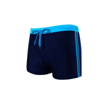 Mens Swimming Contrast Color Side Stripe Drawstring Slim Fit Square Leg Swim Trunks Navy L