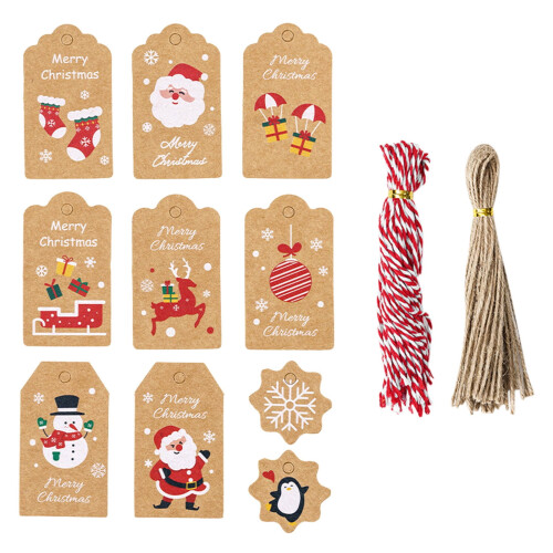 Christmas Gift Tags Kraft Paper 50 pcs with Ropes