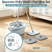 Self Cleaning Flat Mop Bucket Set, For Hardwood Tile Home Cleaning