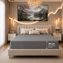 (Double, Grey) 40cm Extra Deep Fitted Bed Sheet- Affordable Budget Friendly Fitted Sheet in all Sizes