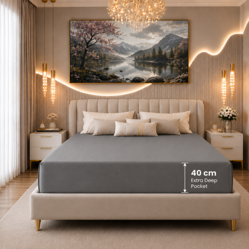 (Double, Grey) 40cm Extra Deep Fitted Bed Sheet- Affordable Budget Friendly Fitted Sheet in all Sizes