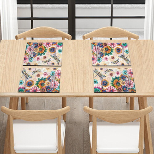 Dragonfly Boho Mandala Flower Placemats 8-Pack 11.817.7 2