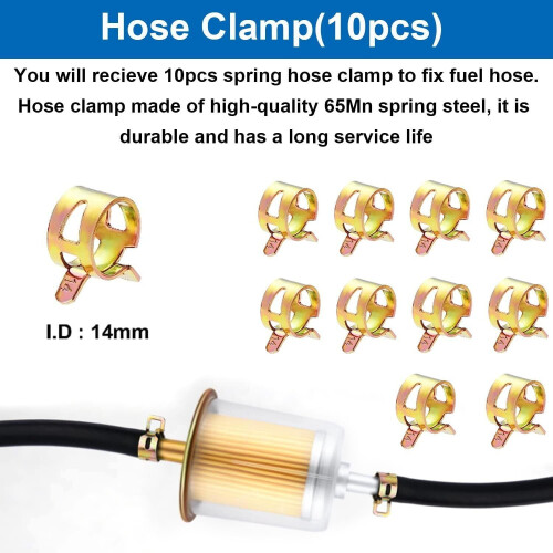 Inline Fuel Filter 3/8 Inch 5 Pcs with 10 Hose Clamps 1