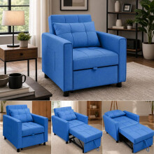 Alivio 3-in-1 Convertible Sofa Bed Chair with Adjustable Backrest, 150kg Capacity, Compact Single Sofa for Home & Office (Blue)