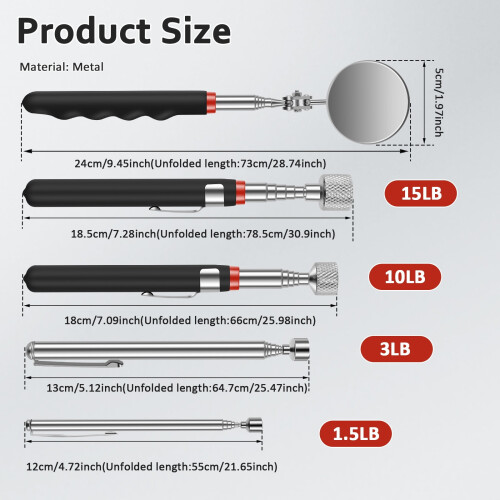 Magnetic Pickup Tool Telescoping Grabber 4 pcs 15 lb Pull 1