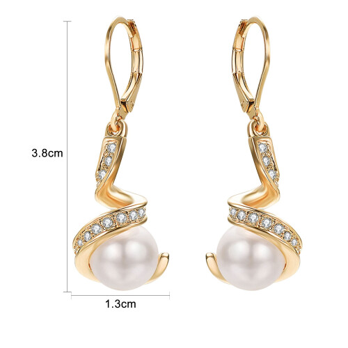 Pearl Dangle Earrings Rose Gold Plated Leverback 1