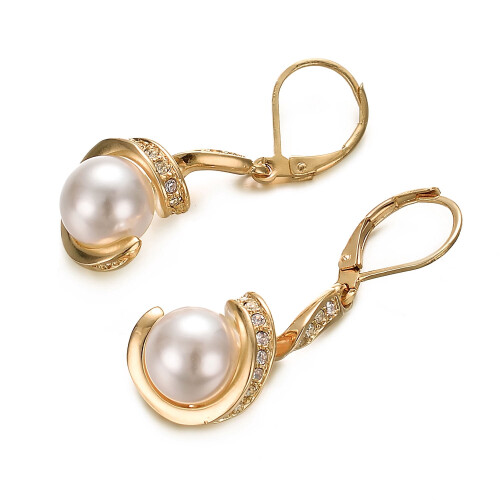 Pearl Dangle Earrings Rose Gold Plated Leverback 2