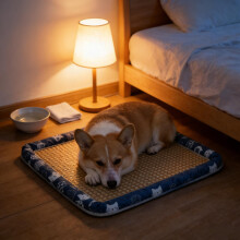 (Dark, M 50*40cm) Kühlendes Hundebett für den Innen- und Außenbereich geeignet – atmungsaktive Haustier-Kühlmatte aus Flachsleinen mit Küh