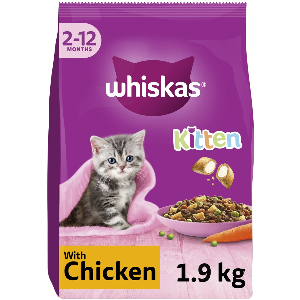 Whiskas Junior Chicken Pack Of 4 X 1.9 Kg Bags, Kitten Cat Dry Food