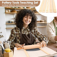 12 Pcs Pottery Tools Include 1 Wood Rolling Pin Sculpting Polymer Clay Tools 1 Pottery Wedging Board/Linen Tablecloth