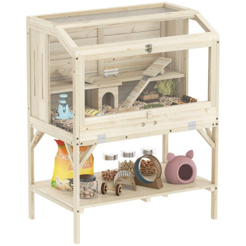 Cage à hamster à 2 niveaux avec compartiment de rangement et accessoires