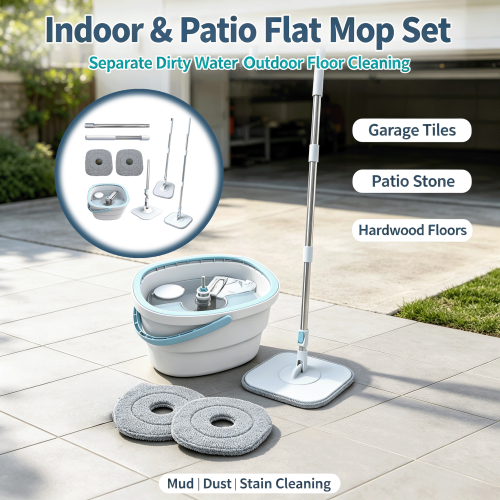 Flat Mop Set,Telescopic Microfiber Floor Mop For Patio Garage Cleaning