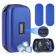 Travel Medication Cooler Case with Temperature Display, Compact Diabetic Supplies Travel Case Storage, 2 Pack Reusable Ice Bag(Blue)