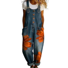 Combinaison pantalon à bretelles imprimé floral pour-Orange XXXL