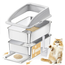 APPKER 23.6"x15.7"x13.78" Stainless Steel Sifting Litter Tray, XXL Sifting Cat L
