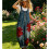 Women's Adjustable Straps Denims Romper, Floral Print-Red XL 10