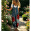 Women's Floral Print Denims Bib Overalls, Button-Front-Red S 11