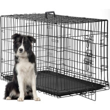 Dog Puppy Cage Folding 2 Door Crate with Removable Tray XXL 48-inch Black Metal