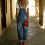 Women's Floral Print Denims Bib Overalls, Button-Front-Red S 3