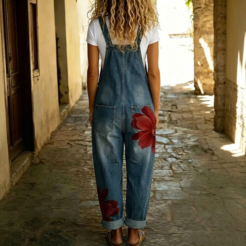 Womens Denims Bib Overall Pants Wide Leg Button Front-Yellow M 2