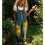 Womens Denims Bib Overall Pants Wide Leg Button Front-Yellow M 8
