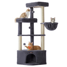 Feandrea Cat Tree Tower, 48.5 x 48.5 x 140.7 cm, Cat Condo with Large Cave, Larg