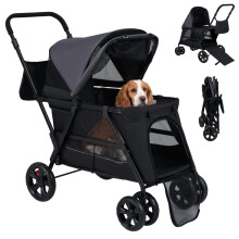 Maxmass Pet Stroller, Travel Dog Buggy with Adjustable Canopy, Safety Belt, Dual