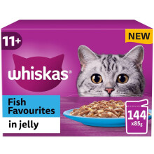 Whiskas 11+ Senior Fish Favourites in Jelly, 144 x 85g Pouches - Wet Cat Food fo