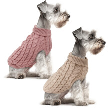 2 Pack Dog Jumpers Knitted Turtleneck, Warm Winter Dachshund Jumper Cute, Apparel Puppy Twist Striped Vest Dog Clothes for Dogs Cats (Beige+Rouge, M)