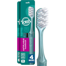 Tom's of Maine Antiplaque Adult Soft Toothbrush, Deep Cleaning Soft Bristle Toothbrush with BPA Free Multi-Height Bristles, Non-Slip Grip, 4 Count