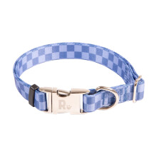 Rosewood Blue Checkerboard Dog Collar – Adjustable Pet Collar for Small, Medium,