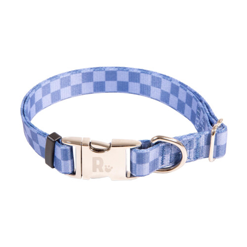 Rosewood Rosewood Blue Checkerboard Dog Collar – Adjustable Pet Collar for Small, Medium,