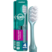 Tom's of Maine Antiplaque Adult Medium Toothbrush, Deep Cleaning Medium Bristle Toothbrush with BPA Free Multi-Height Bristles, Non-Slip Grip, 4 Count