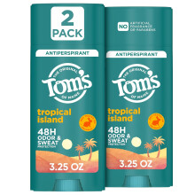 Tom's of Maine Tropical Island Antiperspirant for Men and Women, No Artificial Fragrances, 48-Hour Odor and Sweat Protection, 3.25 oz (2 Pack)